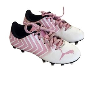 Puma Kids Pink and White Soccer Shoes